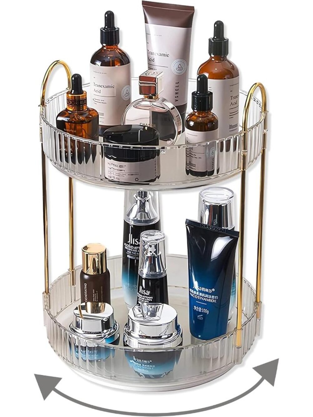 360 Rotating Makeup Organizer - 2 Tier Large Capacity Skincare & Cosmetics